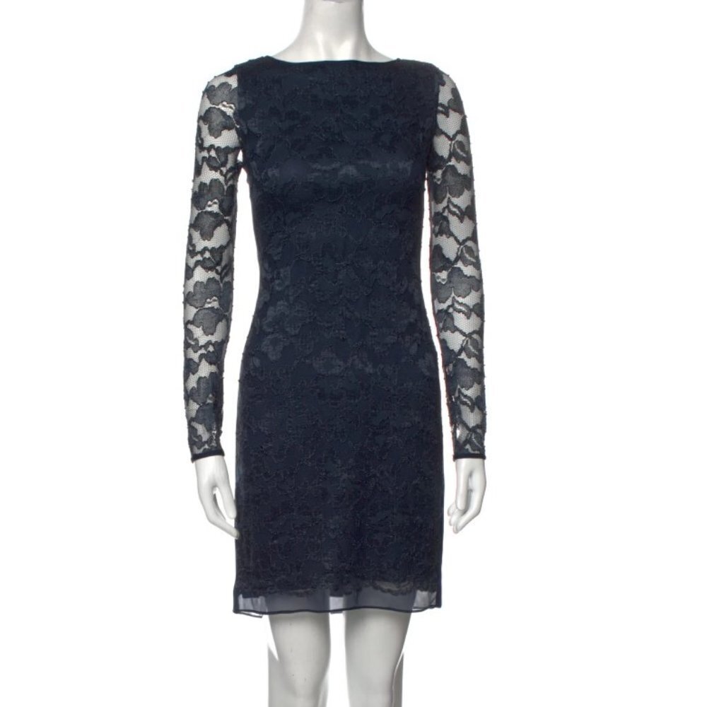 Diane Von Furstenberg Elegant Lace Long Sleeve Dress - Navy